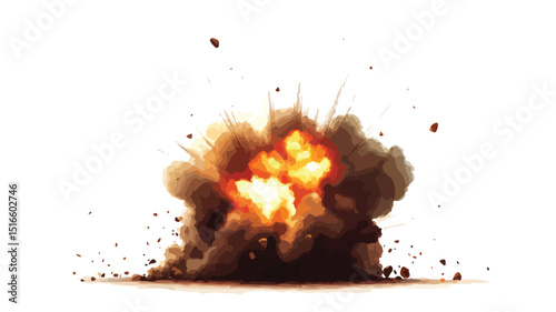 Dramatic Bomb Explosion with Smoke Isolated Vector Illustration for Graphic Design