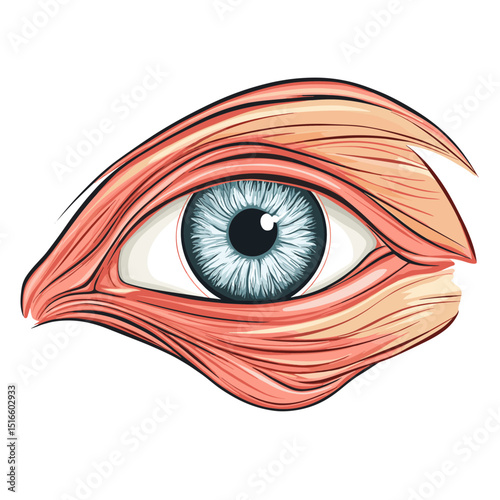 Detailed Anatomical Illustration of Human Eye with Visible Muscles and Blue Iris on White Background for Medical Study