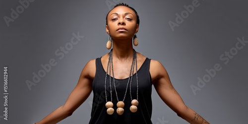 woman with wood jewelry 