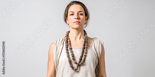 woman with wood jewelry 