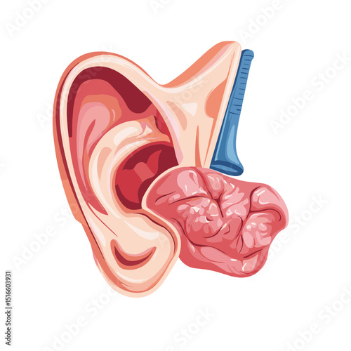 Detailed Illustration of Human Ear Anatomy Showing Inner Structure in Pink and White Colors For Medical Education