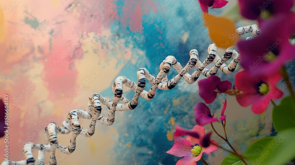 Abstract DNA Strand with Floral Background