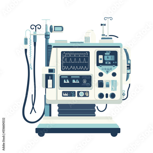 Detailed Medical Ventilator Machine with Display and Various Controls in Isolated White Background