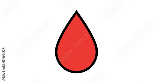 Red blood drop with a black outline against a white background