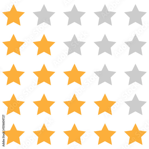 Five Star Review Icons Set – Premium Quality Flat Vectors for UX, Feedback & Product Ratings