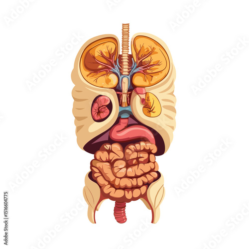Detailed Pixel Art of Human Internal Organs Including Lungs Kidneys and Intestines on White Background Anatomical Illustration with Retro Design