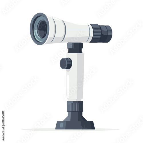 Detailed White and Gray Telescope on Stand with Adjustable Knobs for Scientific Observation and Distant Viewing Isolated on White