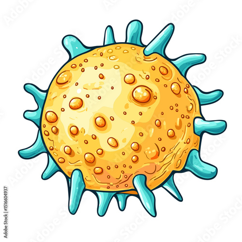 Detailed Yellow and Blue Virus Illustration with Spikes on White Background Medical Microbiology Icon Vector Design