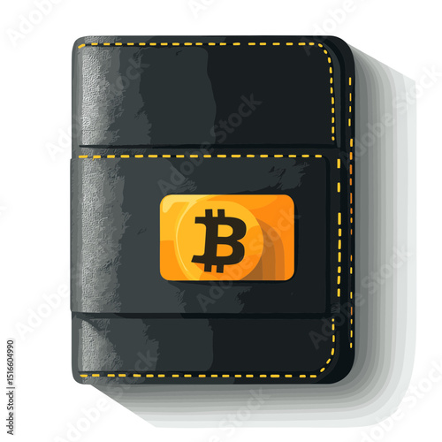 Digital Bitcoin Wallet Illustration in Black and Gold on White Background Representing Cryptocurrency Finance and Technology