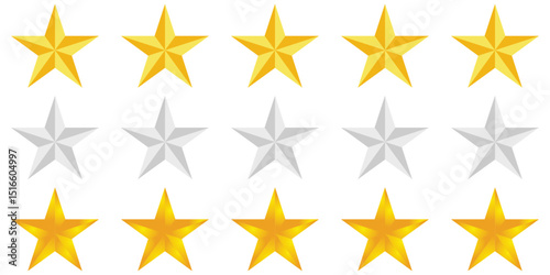 Five Star Review Icons Set – Premium Quality Flat Vectors for UX, Feedback & Product Ratings