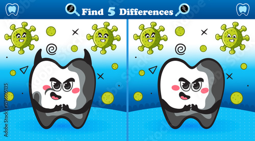 Find the Differences Game with Evil Tooth and Bacteria Characters