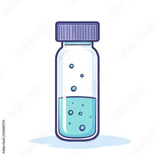 Glass Vial with Blue Liquid and Bubbles in Medical Laboratory for Scientific Research and Experiment