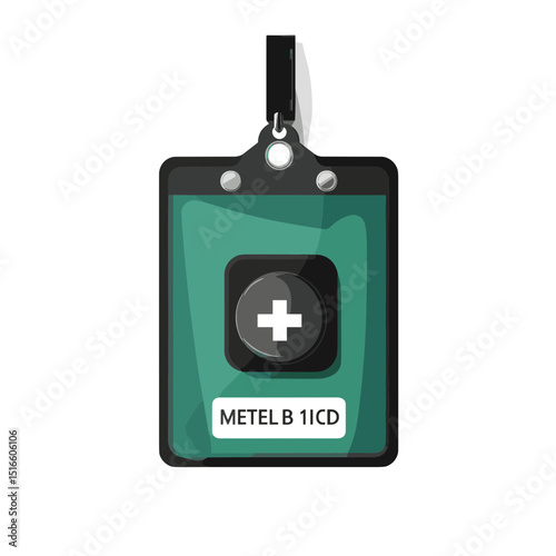 Green Identification Badge Featuring Black Cross Symbol and White Inscription on an Isolated Background