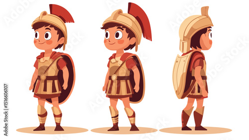 Young Boy in Roman Soldier Costume Vector Illustration