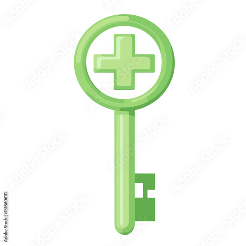 Green Medical Key Symbolizing Healthcare Access on a White Background