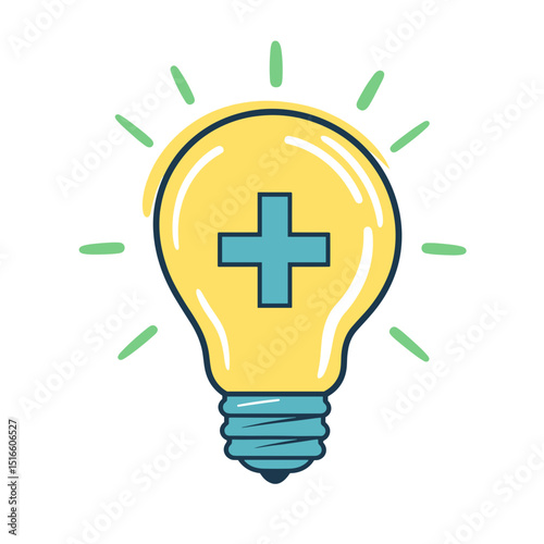 Illuminating Lightbulb with a Positive Symbol Represents Creativity and Innovative Thinking on White Background