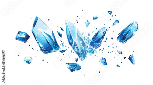 Explosive Blue Ice Shards Flying - Vector Illustration