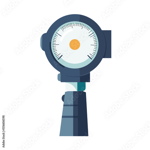 Illustration of a Blue and White Circular Gauge Device with Numerical Scale and Central Pointer for Technical Measurement and Industrial Equipment