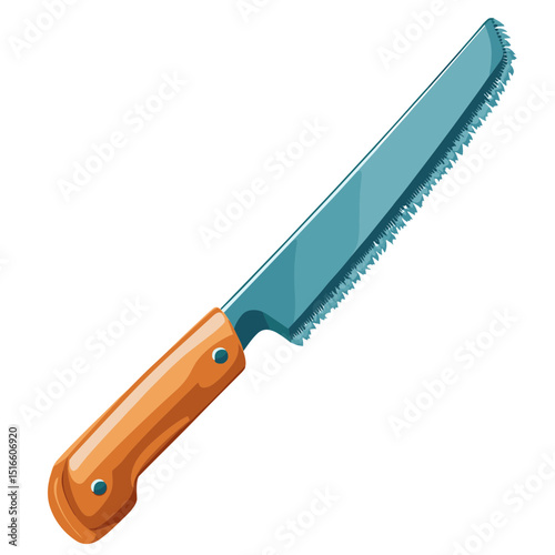 Illustration of Hand Saw with Steel Blade and Wooden Handle for Cutting Wood and Carpentry Work