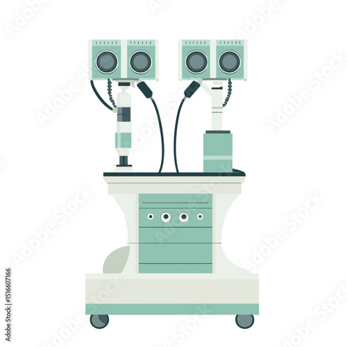 Illustration of Teal and White Ophthalmic Examination Equipment for Eye Diagnosis and Optical Healthcare on a White Background