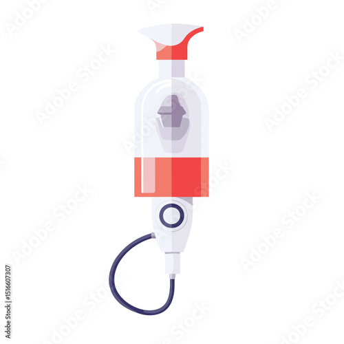 Inhaler Medical Device for Respiratory Ailments in White and Red Design With Visible Tube and Handle Isolated on White Background