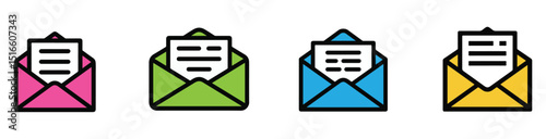 Envelope with Document Icon Vector Set – Email, Message, and Document Delivery Symbol for UI Design. Transparent background