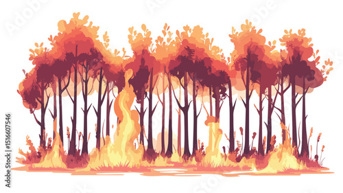 Burning Forest Isolated Vector Image Concept for Projects and Designs