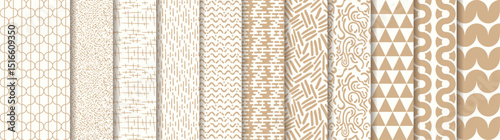 Abstract Seamless Patterns Pack. Geometric, Minimalist, and Memphis Style Designs, Abstract Memphis Doodle Lines, Modern Minimalist Textures and Swatches Set