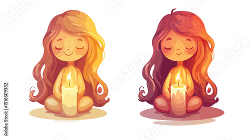 Elegant Candle Girl Vector Illustration Isolated