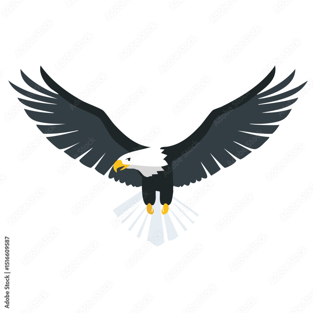 Fototapeta premium Powerful Vector Emblem of a Bald Eagle Flying with Charcoal Black Feathers, White Head and Tail, Sharp Talons Extended, Symbolizing Strength and Freedom