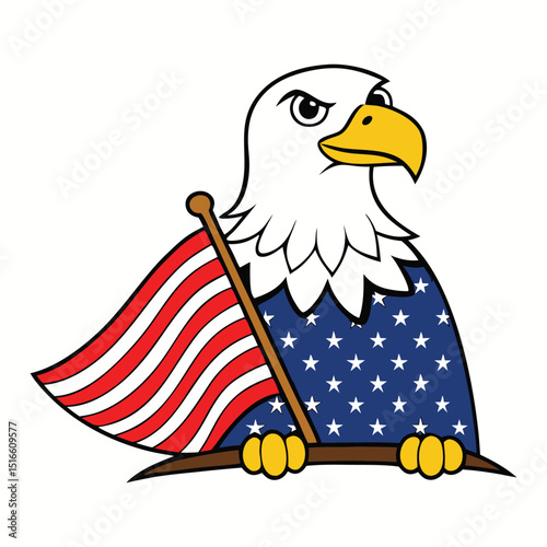 A bold bald eagle soars with outstretched wings, clutching an American flag, symbolizing strength, freedom, and patriotism in a sleek, iconic logo design.