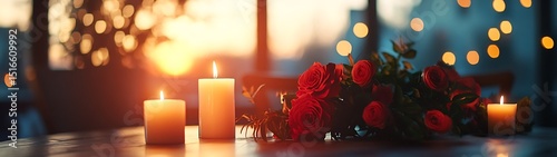 Romantic candlelight with roses