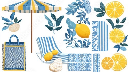 Summer collection set in Amalfi, Italy - vector illustration for posters or greeting cards