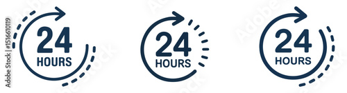 24 hours service icon vector. Around the clock availability badge symbol. Transparent background. Time Duration Clock Arrows Icon Set Vector – Hours Service, Delivery, and Work Time 