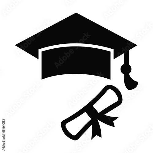 Graduation Cap Icon Set – Academic Hat and Diploma Symbols in Flat, Outline, and Glyph Styles