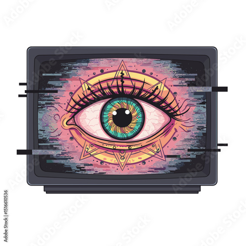 Psychedelic Eye in Glitch TV – Surreal Vision Art