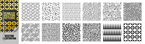 Seamless Geometric and Organic Pattern Collection – Abstract Memphis Doodle Lines, Irregular Shapes, Oriental Vector Backgrounds, Modern Minimalist Textures and Swatches Set