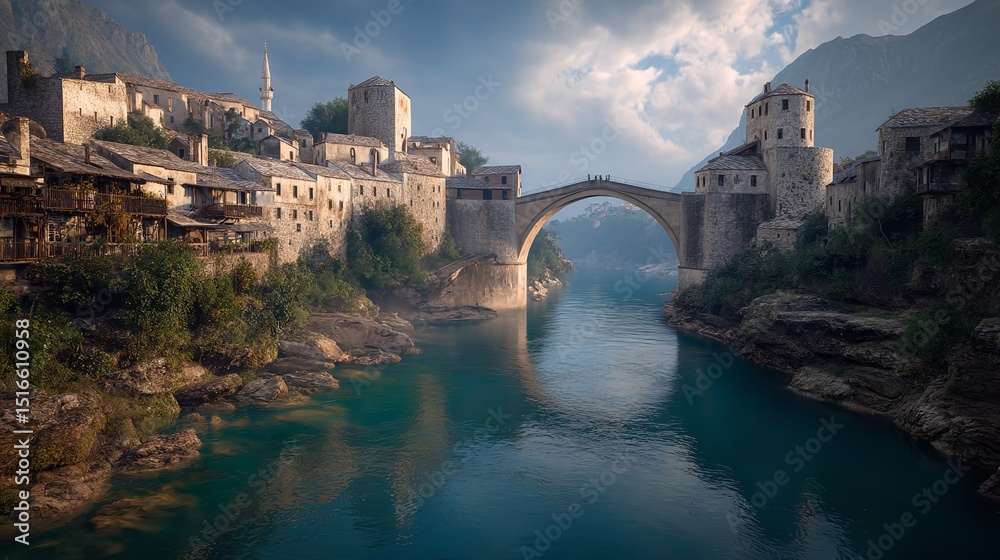 Obraz premium Mostar Bridge Bosnia Herzegovina Travel Old Town Neretva River Landmark Architecture History