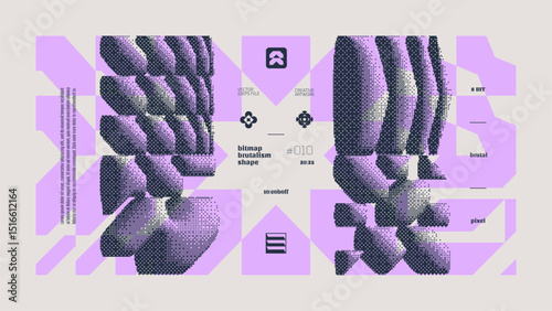 Dithering bitmap abstract vector color background with Postmodern geometric graphic brutalism shapes, Y2K bold vector pixelated modernism artwork banner inspiration retro 8-bit aesthetic, mauve 10