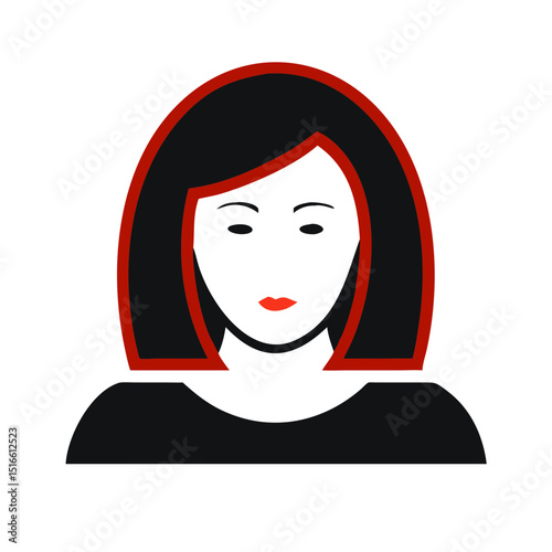Woman Avatar with Red and Black Hair in Flat Icon Style