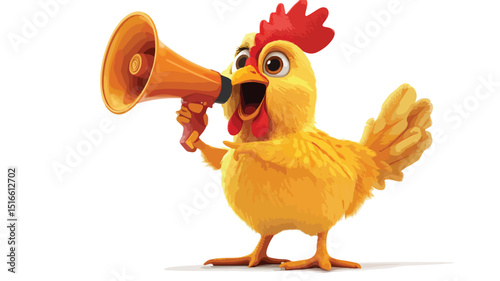 Adorable Cartoon Chicken Holding Megaphone in Vector Illustration