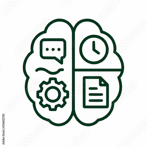 Outlined brain with segment icons (chat, clock, doc) — cognitive load.