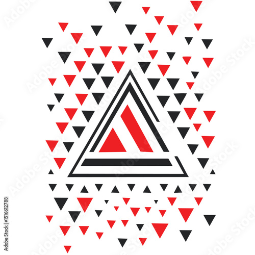 Vector Abstract Geometric Diamond Design Featuring Symmetrical Equilateral Triangles in Deep Charcoal Gray and Vibrant Orange-Red with Bold Overlapping V Shapes
