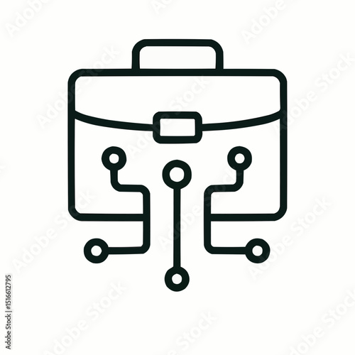 Outlined briefcase with circuit lines — digital shift in business tools.