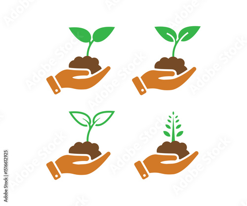 Plant in hand fill icon set .  hand holding a sapling in their palms. vector illustration. 