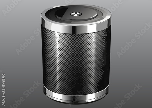 Modern black and silver cylindrical speaker design