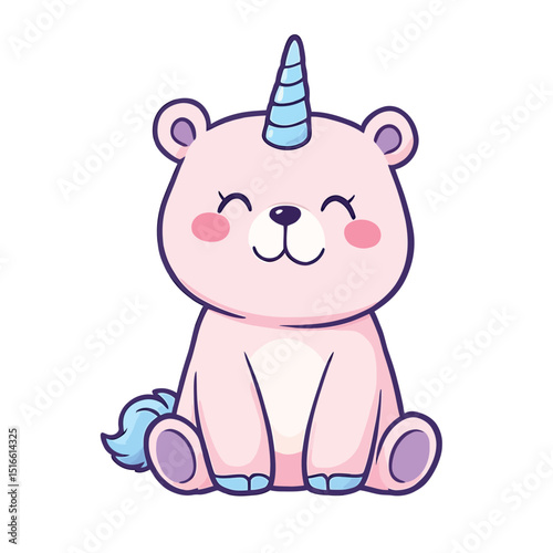 Adorable Bear Unicorn Illustration Sticker with a Pastel Color Palette for Children
