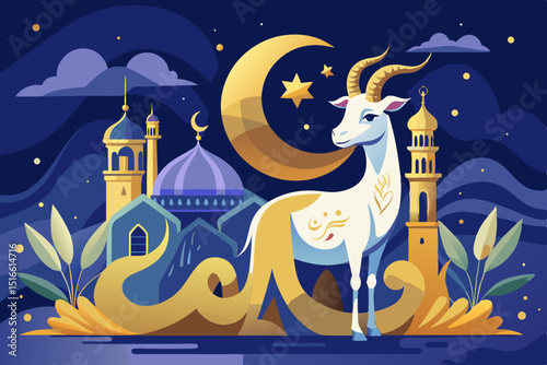 Eid al adha mubarak goat mosque crescent moon