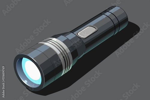 Modern black led flashlight isometric illustration
