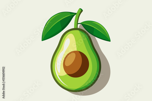 Halved avocado with leaves illustration